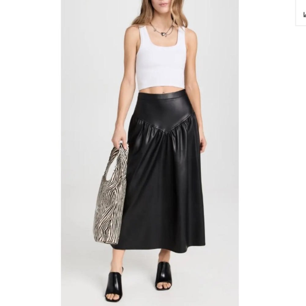 Mother Gather Your Wits Black Polyurethane Faux-Leather Pleather midi Skirt S